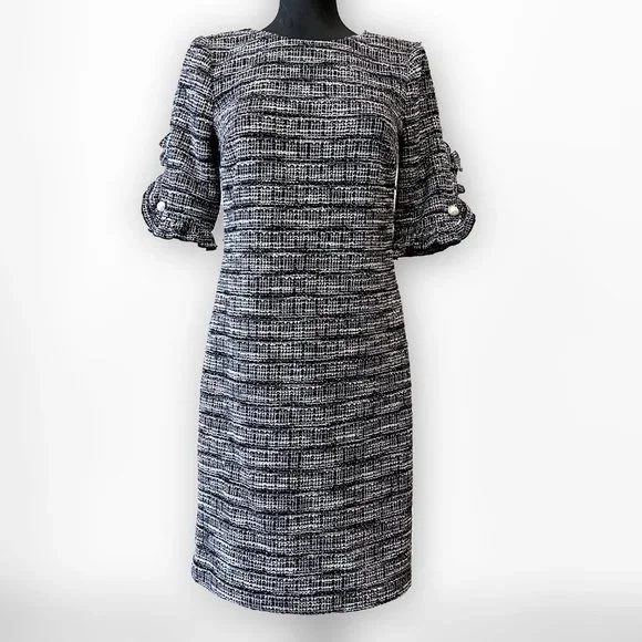 NEW! Karl Lagerfeld Paris Ruffle Pearl Trim Sleeve Dress- Size 4 - Picture 4 of 13